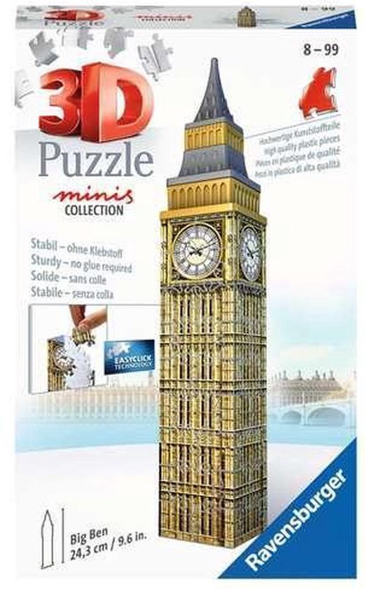 Ravensburger 3D Mini Big Ben puzzel - 60 stukjes - Formaat 24 cm